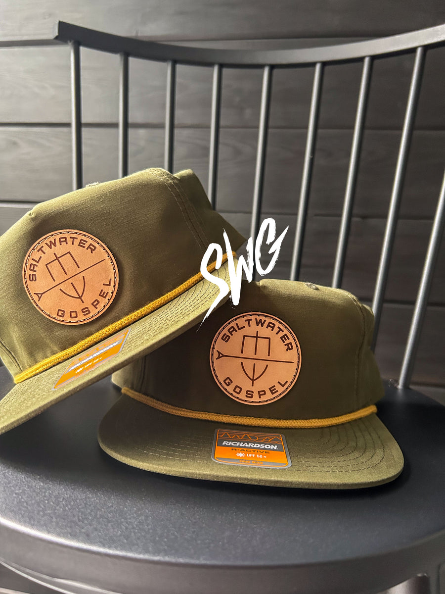 Olive Nylon Snapback with hot Burned Leather